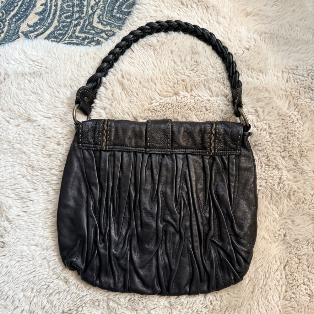 Carla Mancini Black Leather Hobo Bag Studded Boho Tassel Western Hippie Slouchy - Picture 3 of 16
